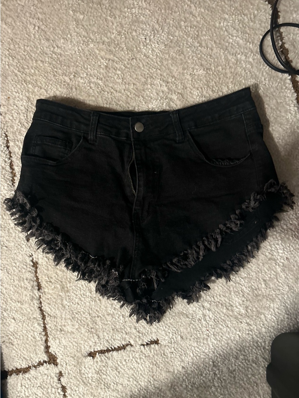 Fashion Nova Black Frayed-Edge Denim Shorts